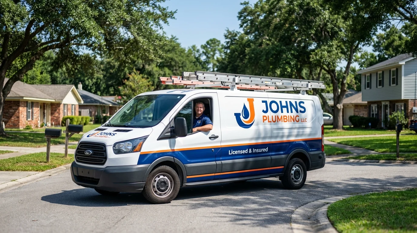 Johns Plumbing LLC service van in Englewood, NJ