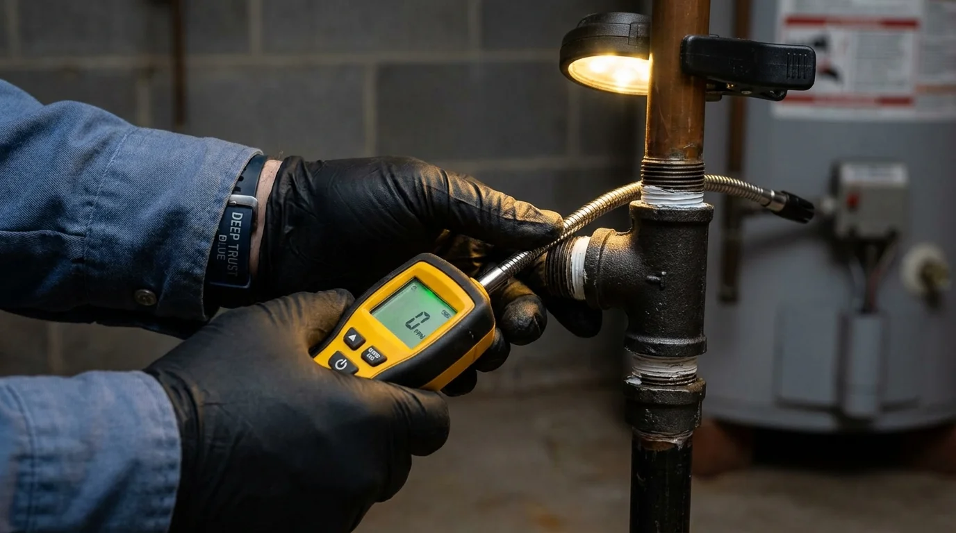 Gas leak detection with electronic sniffer by Johns Plumbing LLC in Englewood