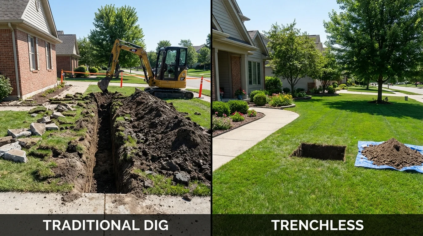 Trenchless sewer repair with minimal yard damage versus traditional excavation in Englewood, NJ